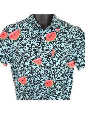 Watermelon Shirt Mens Size Large Blue Red All Over Print Cactus Menswear Camp
